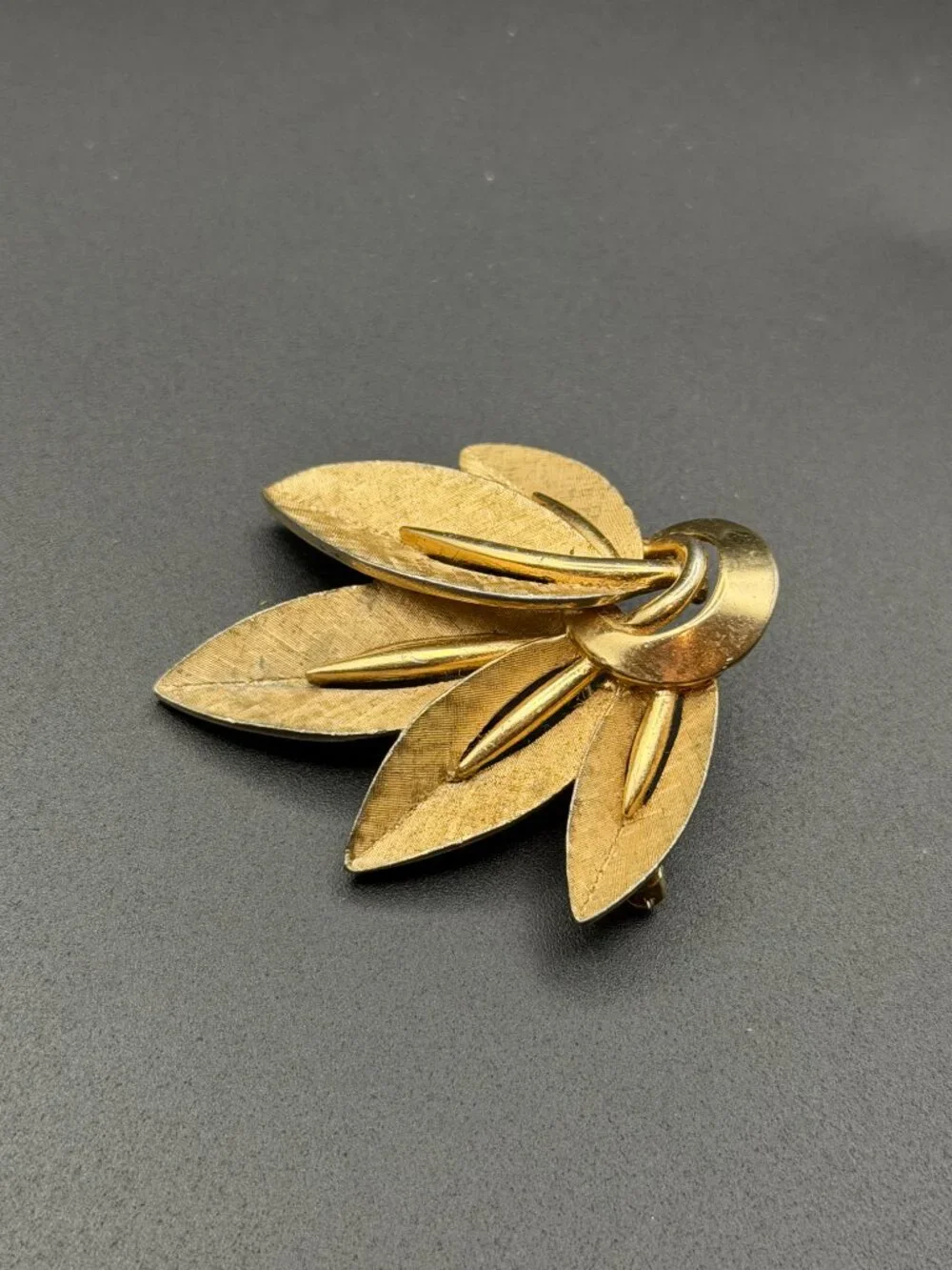 Rare Vintage Boucher 6839 Gold Tone Layered Leaf Flower Brooch Signed Boucher